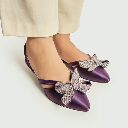 Pointed Rhinestone Bow - Purple