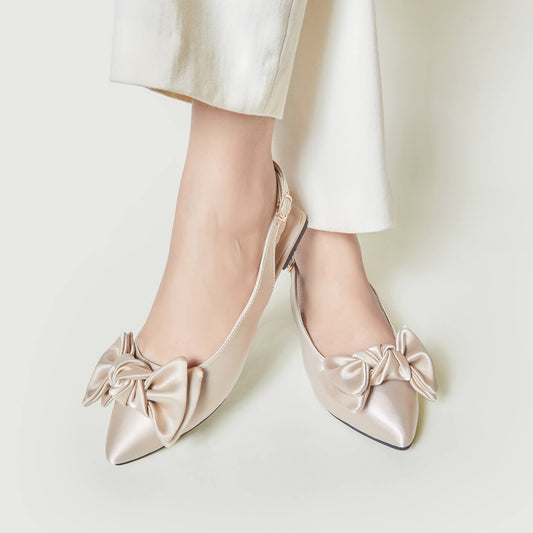 Satin Double Bow Pump - Gold