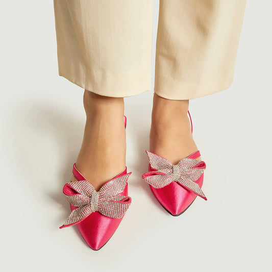 Pointed Rhinestone Bow - Hotpink