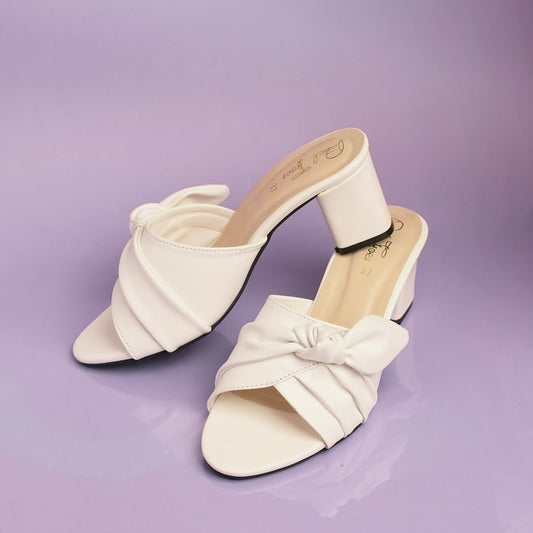 Bow Tie Block Heel - White