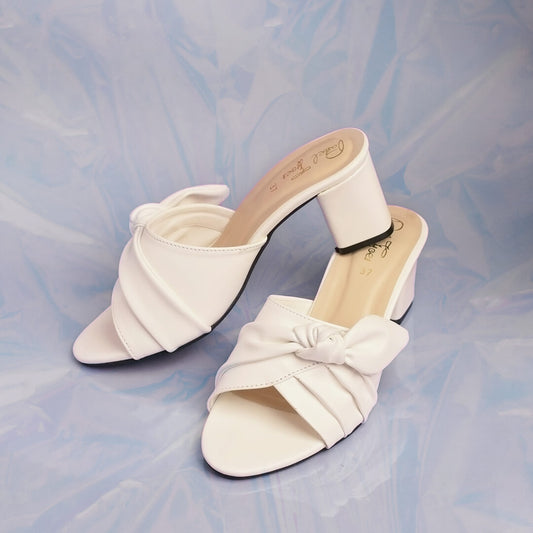 Bow Tie Block Heel - White