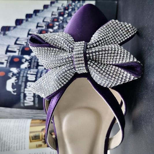 Pointed Rhinestone Bow - Purple