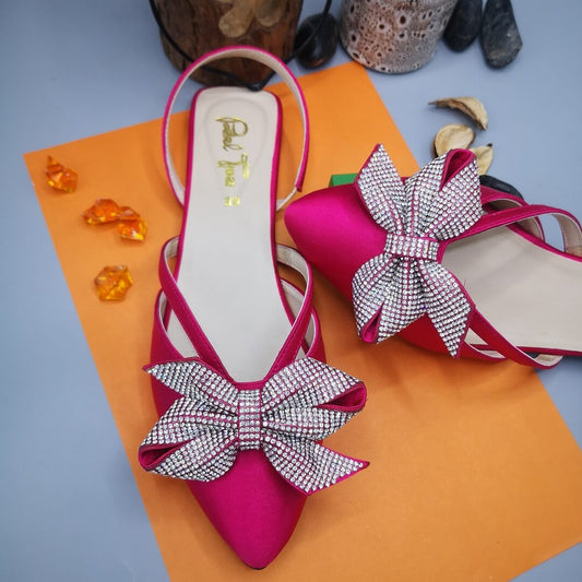 Pointed Rhinestone Bow - Hotpink